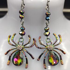 Iridescent Spider Drop Earrings